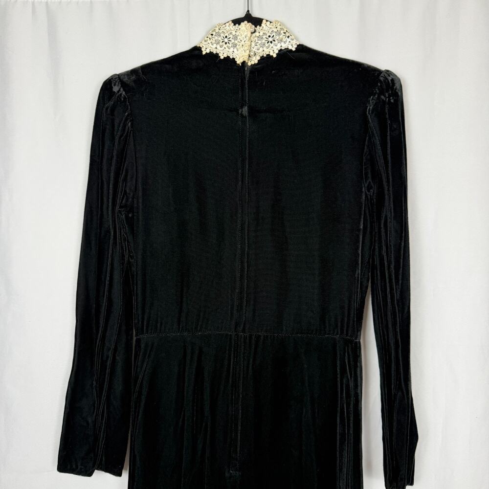 Vintage 1980s Gunne Sax Jessica McClintock Black Velvet Midi Dress Basque 9 - Picture 7 of 16